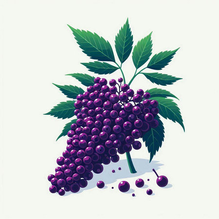 Bunch of ripe grapes with leaves. Vector illustration for your designのイラスト素材