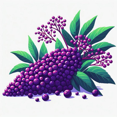 Bunch of elderberry with leaves and berries. Vector illustration.のイラスト素材