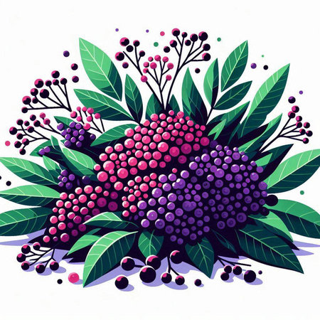 Bouquet of berries with leaves and berries. Vector illustration.のイラスト素材