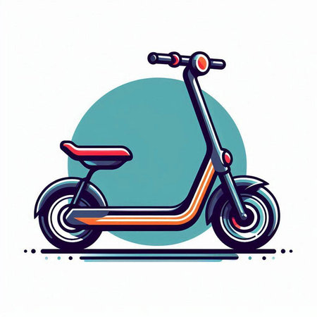 Hand drawn scooter on colorful background. Vector illustration in cartoon style.のイラスト素材