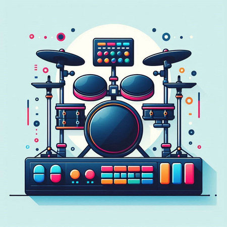 Drum set. Pop art retro 80s style. Vector illustrationのイラスト素材