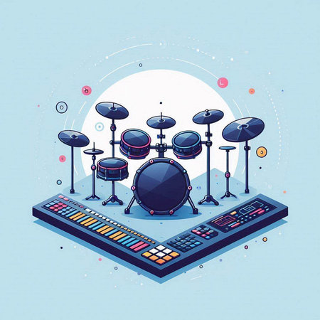 Drum set. Music concept. Vector illustration in flat style.のイラスト素材