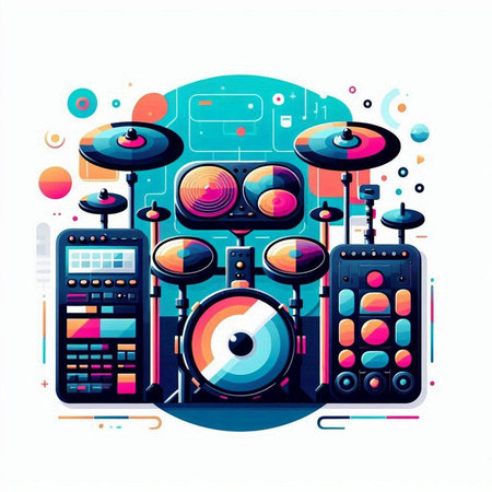 Drum set. Music instruments. Vector illustration in flat style.のイラスト素材