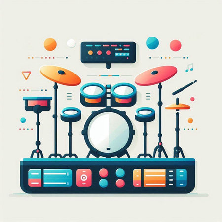 Drum kit. Flat style vector illustration. Music and entertainment concept.のイラスト素材