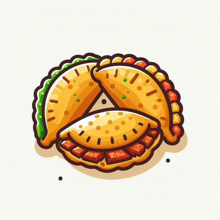 Illustration of a pie with cheese and ham. Vector illustration.のイラスト素材