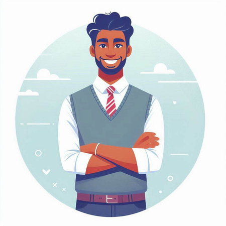 Portrait of a successful businessman. Vector illustration in cartoon style.のイラスト素材