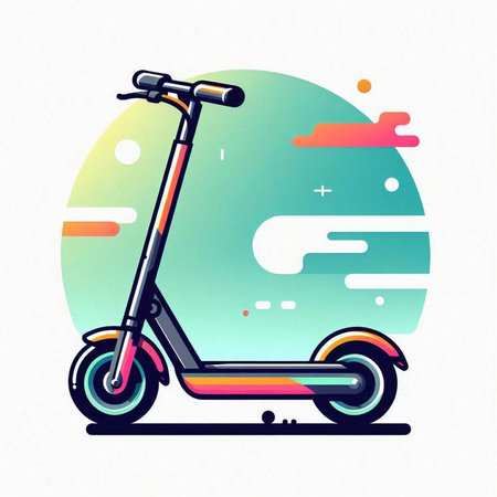 Vector illustration of modern scooter on the background of the sky.のイラスト素材