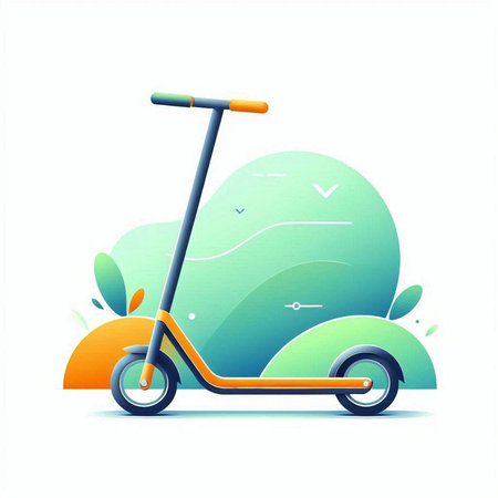 Vector illustration of modern scooter on the background of green nature.のイラスト素材