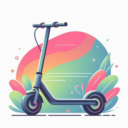 Colorful scooter on colorful background. Vector illustration in flat style.のイラスト素材