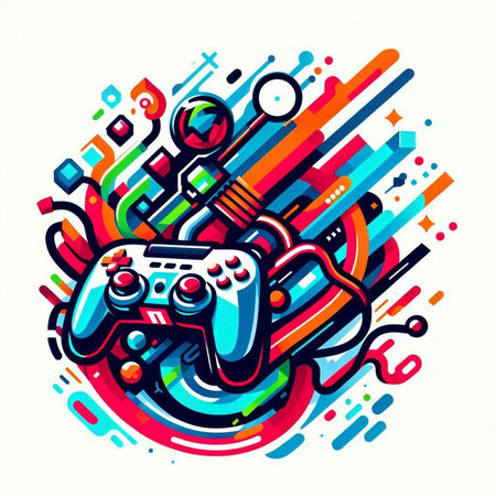 Gamepad and abstract colorful background. Vector illustration. Eps 10.のイラスト素材