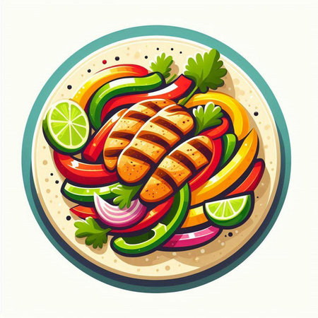 Tasty kebab with vegetables on plate. Vector illustration.のイラスト素材