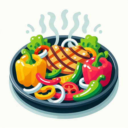 Fried chicken with vegetables. Vector illustration of fried chicken with vegetables.のイラスト素材