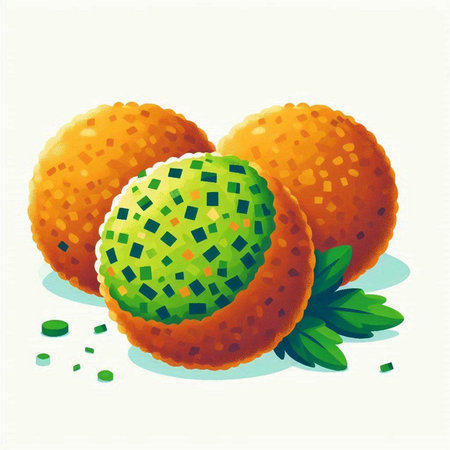 Illustration of ice cream balls with green leaves on a white backgroundのイラスト素材