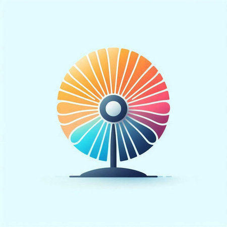 Colorful spinning fan icon. Vector illustration isolated on blue background.のイラスト素材