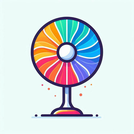 Colorful vector illustration of spinning fan. Flat design style. Isolated on blue background.のイラスト素材