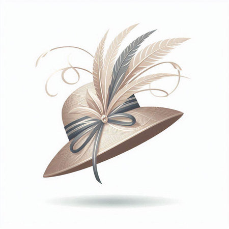Women's hat with a feather on a white background. Vector illustration.のイラスト素材