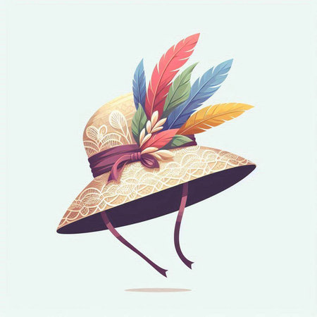 Illustration of hat with feathers in retro style. Vector illustration.のイラスト素材