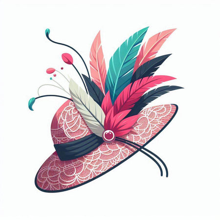 Vector illustration of hat with feathers and bow isolated on white background.のイラスト素材