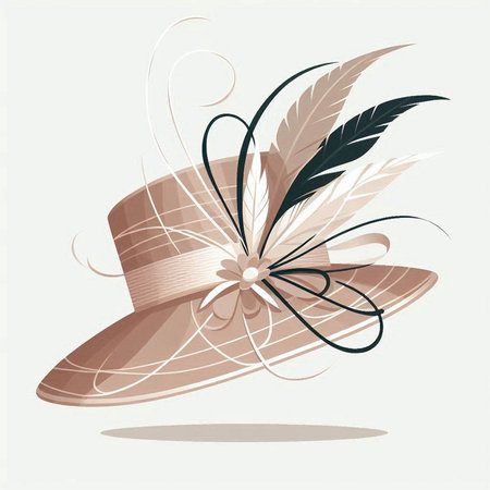 Illustration of a hat with feathers and bow on a white backgroundのイラスト素材