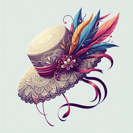 Vintage hat with feathers and flowers. Vector illustration for your designのイラスト素材