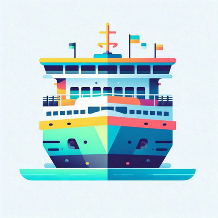 Cruise ship in flat style. Colorful vector illustration of a cruise ship.のイラスト素材