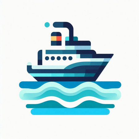Cruise ship on the water. Vector illustration in flat style.のイラスト素材