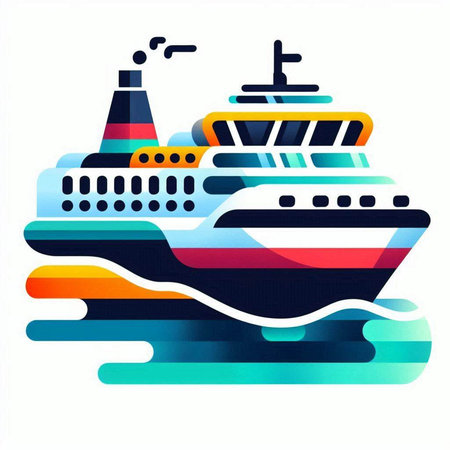 Cruise ship in the sea. Vector illustration. Eps 10.のイラスト素材