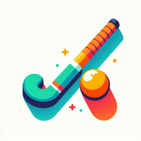 Illustration of a hockey stick, ball and puck on a blue backgroundのイラスト素材