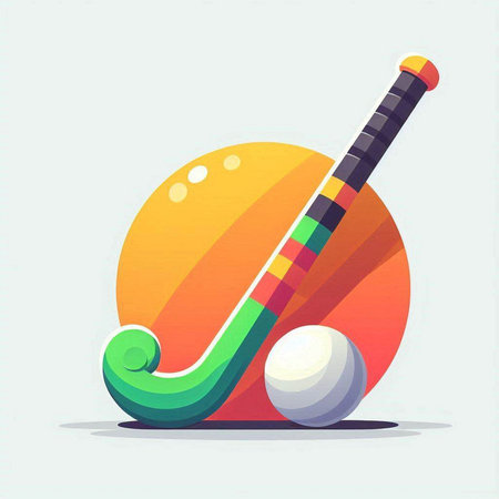 Colorful vector illustration of a hockey stick and puck on a white backgroundのイラスト素材