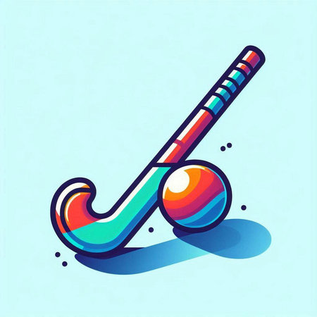 Vector illustration of a hockey stick and puck in a cartoon style.のイラスト素材