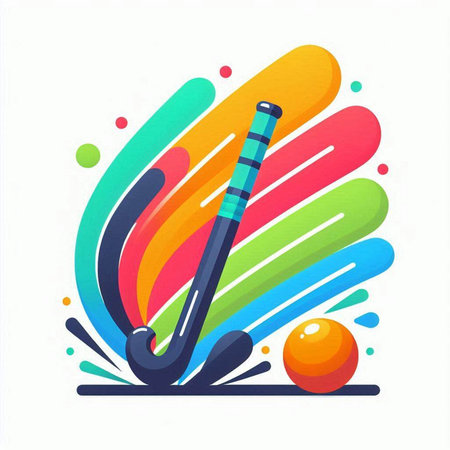 Colorful vector illustration of hockey stick, ball and ice hockey sticksのイラスト素材