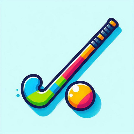 Colorful ice hockey stick with ball on blue background, vector illustrationのイラスト素材