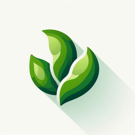 Green leaves icon, flat design with long shadow, vector illustration.のイラスト素材