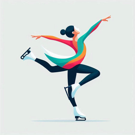 Figure skating. Woman figure skater. Vector illustration in flat styleのイラスト素材