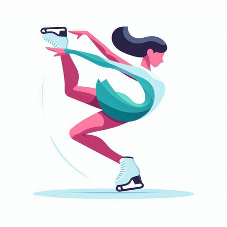 Figure skating. Young woman in sportswear skating on ice. Vector illustrationのイラスト素材