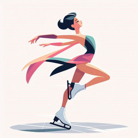 Figure skating. Woman figure skater. Vector illustration in flat styleのイラスト素材