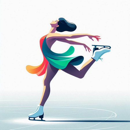 Figure skating. Figure skater in a colorful dress. Vector illustration.のイラスト素材