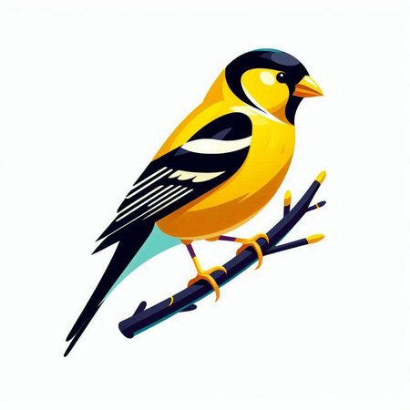 Vector illustration of goldfinch on a branch. Isolated on white background.のイラスト素材