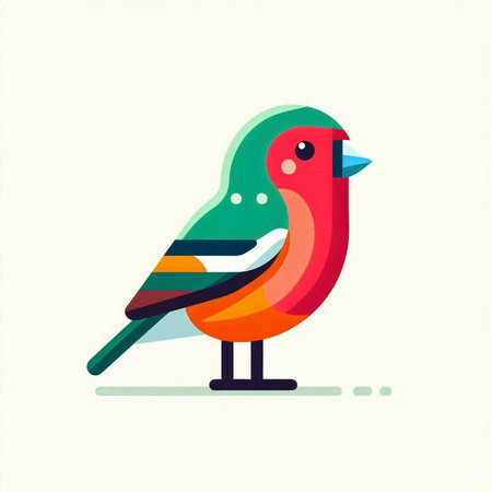 Vector illustration of a red and green bird in a flat style.のイラスト素材