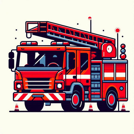 Fire engine on white background, vector illustration. Flat style design.のイラスト素材