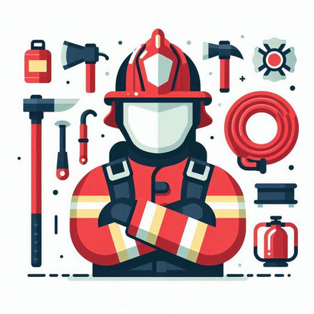 Firefighter. Vector illustration in flat cartoon style on white background.のイラスト素材