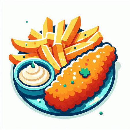 Fried fish and chips with mayonnaise. Vector illustration.のイラスト素材