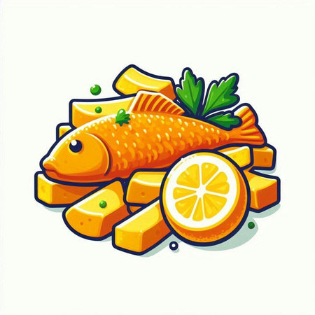 Fresh fish with lemon and parsley on white background, vector illustrationのイラスト素材