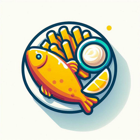 Fried fish with potato chips and mayonnaise, vector illustrationのイラスト素材