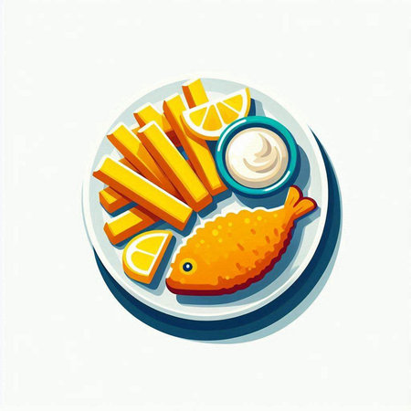 Fish and chips. Vector illustration of fish and chips with mayonnaiseのイラスト素材
