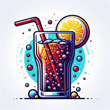 Cocktail with ice cubes, orange slice and straw. Vector illustration.のイラスト素材