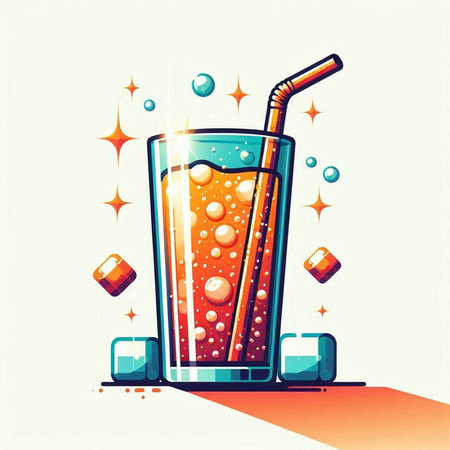Vector illustration of a glass of cola with ice cubes and strawのイラスト素材