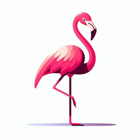 Pink flamingo on a white background. Vector illustration in cartoon style.のイラスト素材