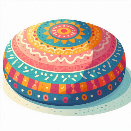 Illustration of a Colorful Round Basket on a White Backgroundのイラスト素材