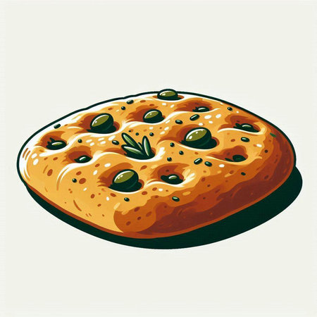 Illustration of pizza with olives and rosemary on a white backgroundのイラスト素材